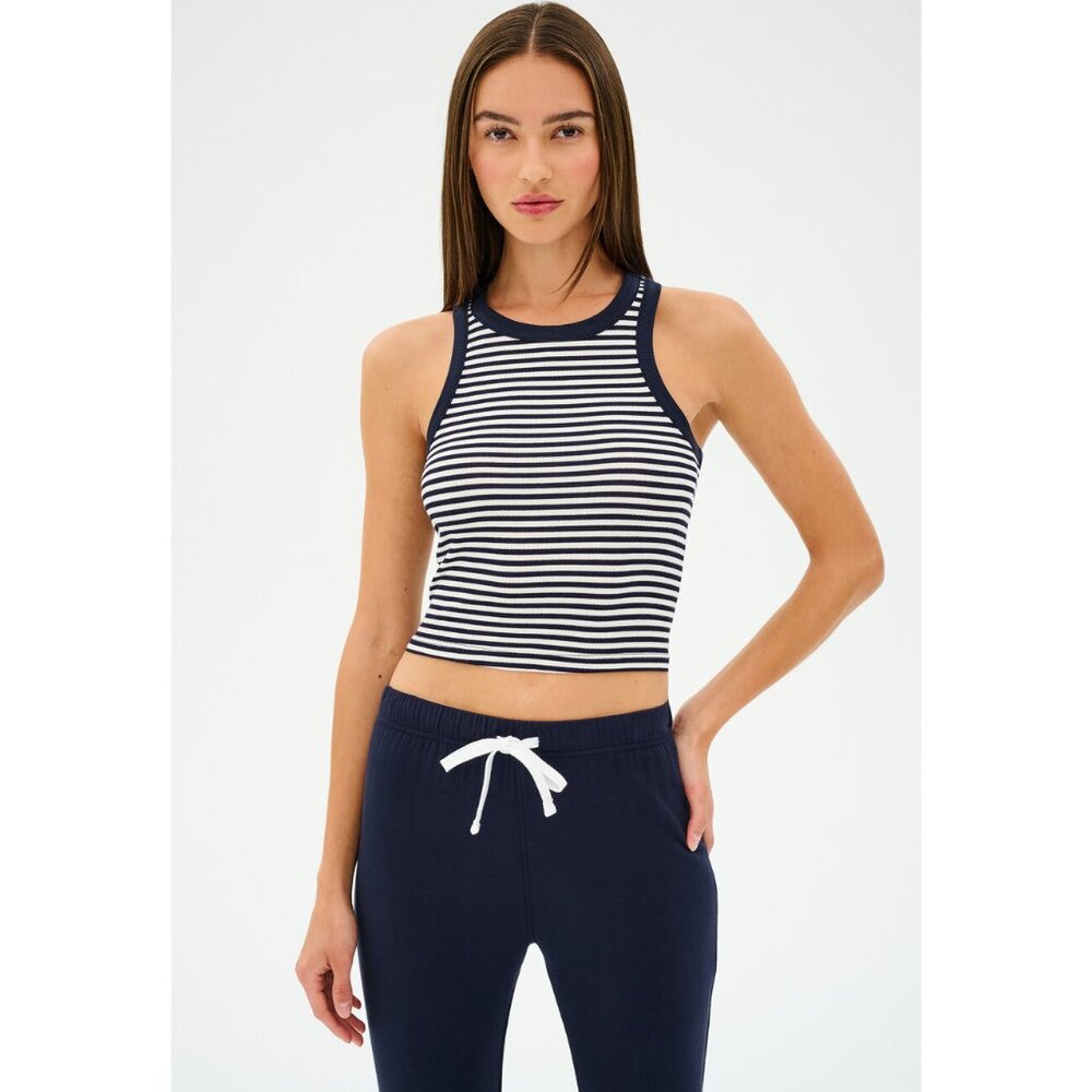 NWT SPLITS59 Kiki Rib Crop Tank White/Indigo Stripe Size S
